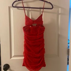 Red spaghetti strap mini dress